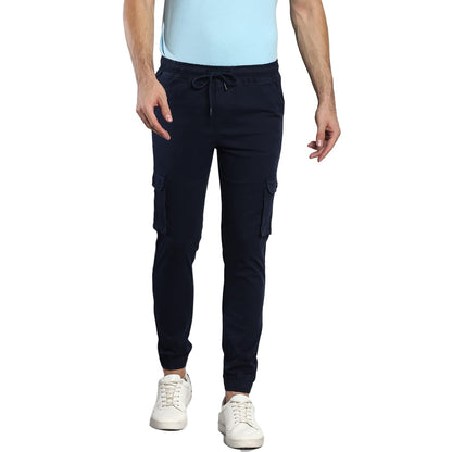 Dennis Lingo Solid Cotton Mens Casual Cargo Pant, Tapered Fit, Mid Rise, Ankle Length, Multi-Pocket Drawstring Stretchable Carg