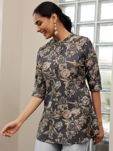 Libas WomenS Silk Blend Printed Straight Kurtis (58162O_Grey