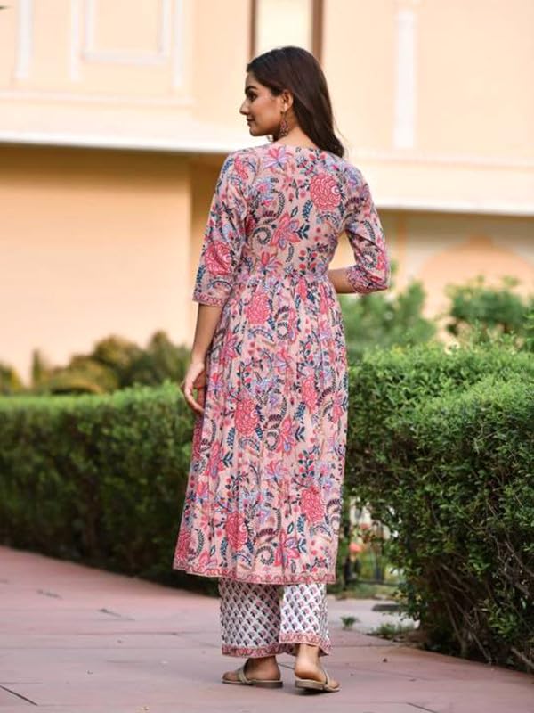 Pinkmint Abstract Printed Anarkali Kurta & Stright Kurta with Fancy Dupatta Set for Women Pink