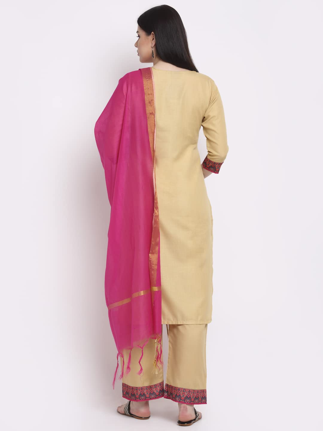 GoSriKi Women's Cotton Blend Traditional Kurta with Palazzo & Dupatta