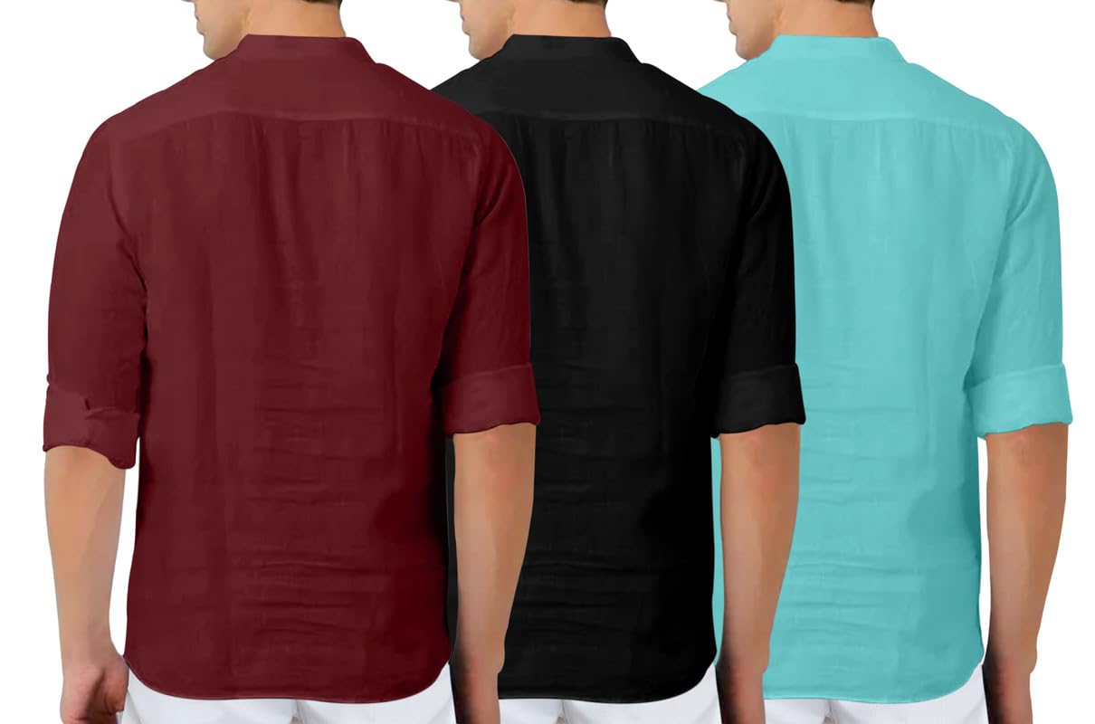 Finivo Fashion MenS Cotton Blend Regular Fit Solid Combo Kurta Shirt Pack Of 3