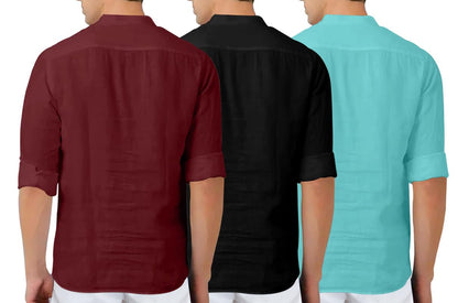 Finivo Fashion MenS Cotton Blend Regular Fit Solid Combo Kurta Shirt Pack Of 3