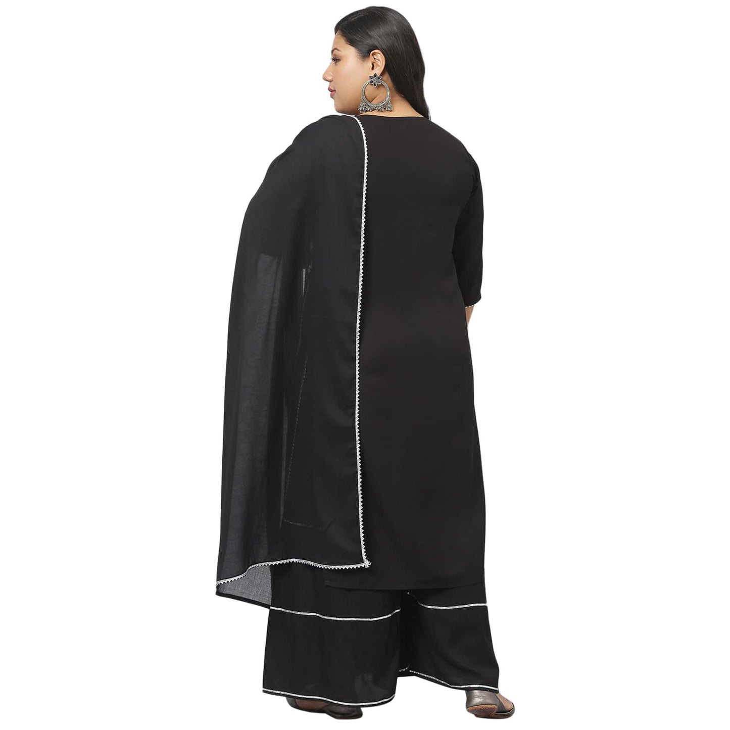Stylum Women's Plus Size Rayon Printed Straight Kurta Sharara Dupatta Set
