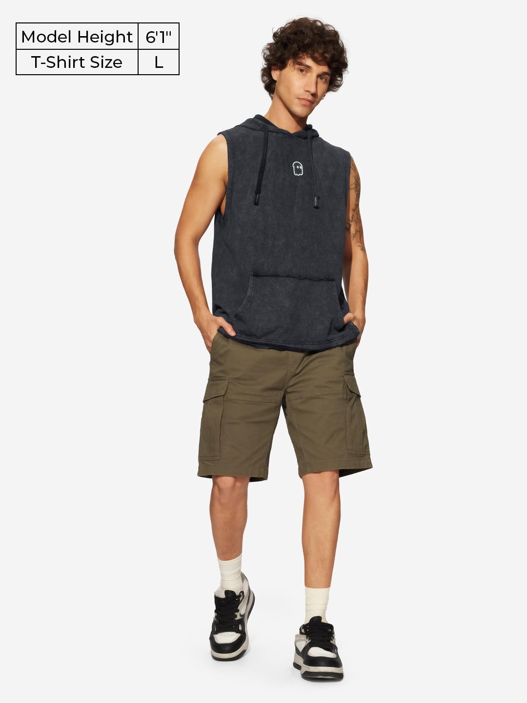 The Souled Store Made by Humans Men and Boys Sleeveless Black Graphic Printed Cotton Hooded T-Shirts
