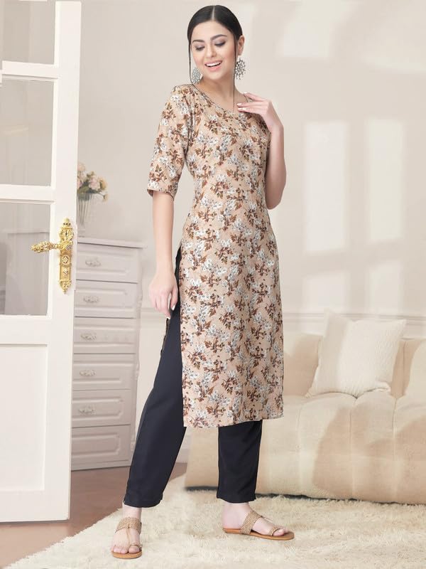 Pinkmint Kurta Set for Women Cotton Printed Straight Kurta with Pant (Pack of 1)
