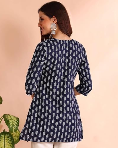 Pinkmint Womens Printed Cotton Blend Short Kurti l All Over Printed V-Cut Neckline Casual Wear Tunic Tops l Ethnic Tops for G