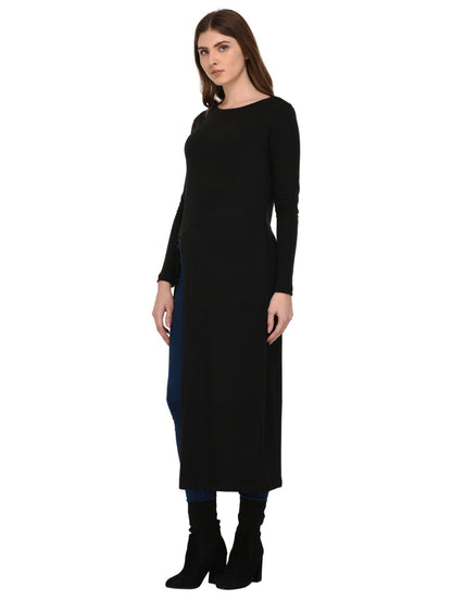 Rigo Cotton Maxi Full Sleeve Top for Women | Front Slit Round Neck Maxi Top for Women | Longline Stylish Tops for Women | Wester