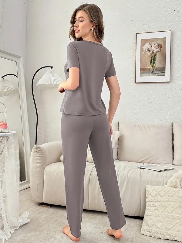 SMOWKLY Womens Premium Cotton Blend Cute Print Two Piece Pj Sleepwear Co-ord Set || Stylish Top with Pajama Pant Comfy Loungwea