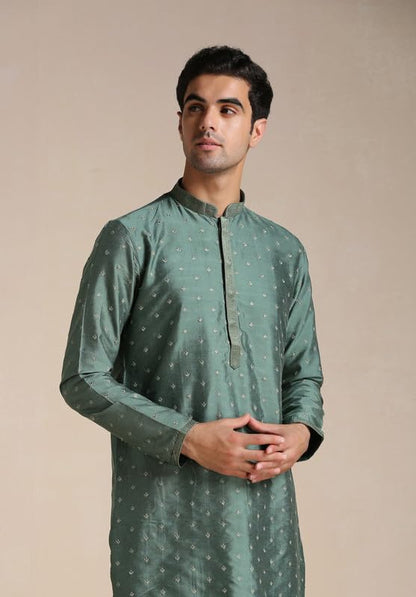 Manyavar Kurta Set For Men, Full Sleeves Mandarin Collar Ethnic Kurta Set For Engagement, Wedding & Party Blended Viscose