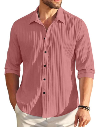Macsivo MenS Line Shirt With Spread Collared Neck Full Sleeve Button Closure Curved Hem Length Regular Fit | Popcorn Shirt For