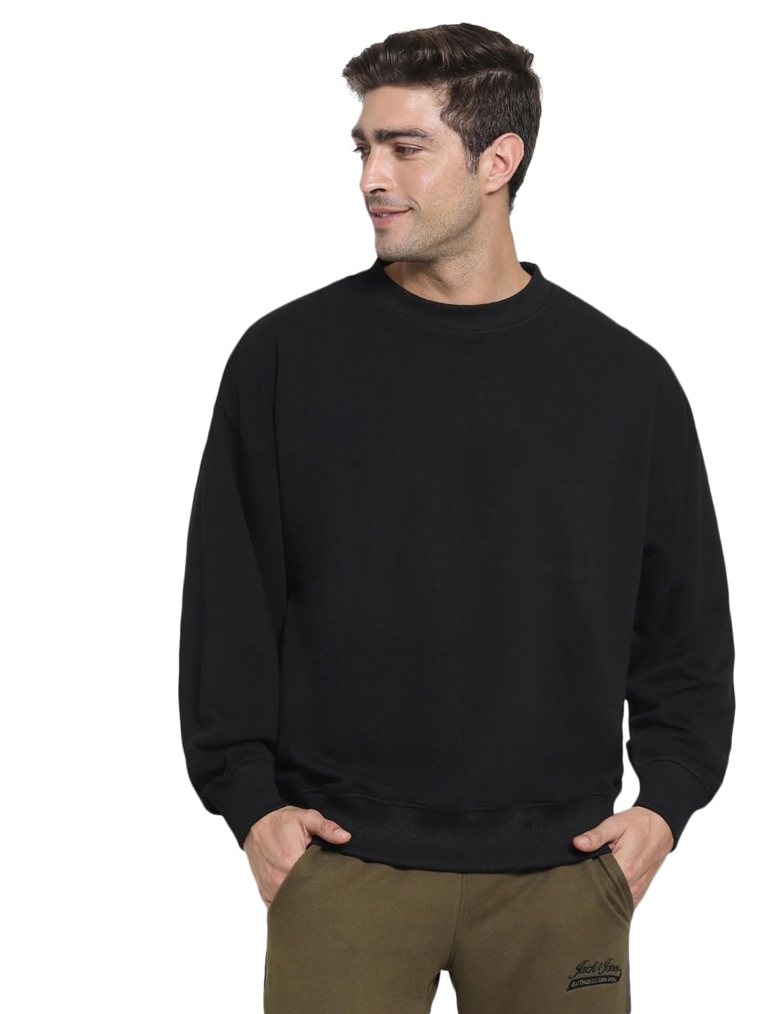 Bewakoof MenS Solid Regular Fit Plus Size Sweatshirt_368674_Black_4Xl