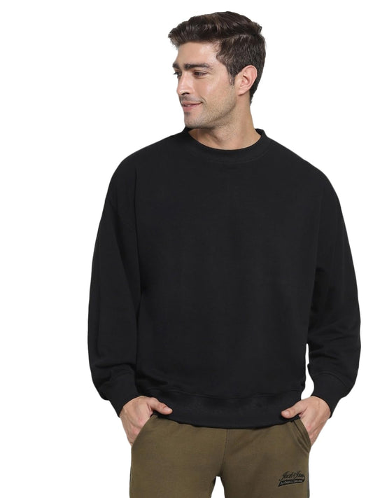 Bewakoof MenS Solid Regular Fit Plus Size Sweatshirt_368674_Black_4Xl