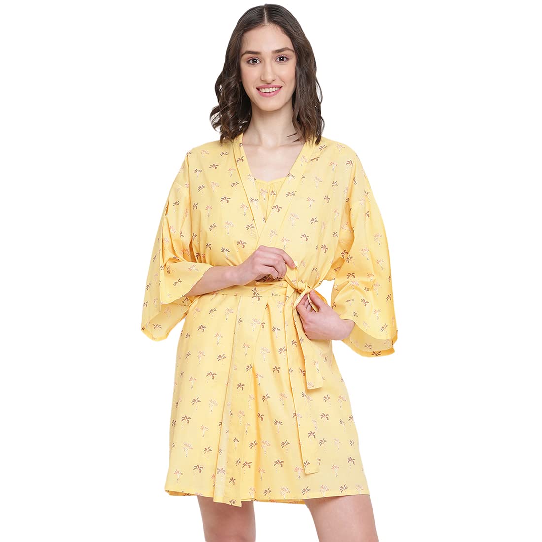 Fabindia WomenS Cotton Shawl Neck Robe (203711401_Mustard_S)