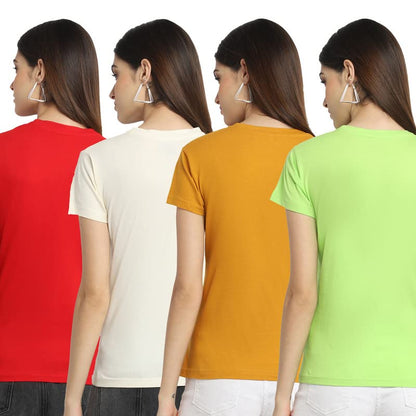 Preneum Womens Cotton Regular Fit Latest Graphic Stylish Printed Short Sleeves Casual T-Shirt || Trendy & Styles (Pack 4), Vita