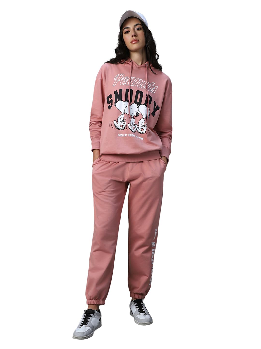 Bewakoof Official Peanuts Merchandise Womens Graphic Printed Regular Fit Terry Co-ordinates_ 620003 Pink XL