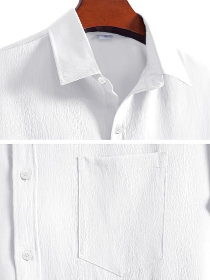 Pinkmint Mens Popcorn Shirt Comfortable Short Sleeve Shirts Casual Textured Shirt (Pack of 1) White
