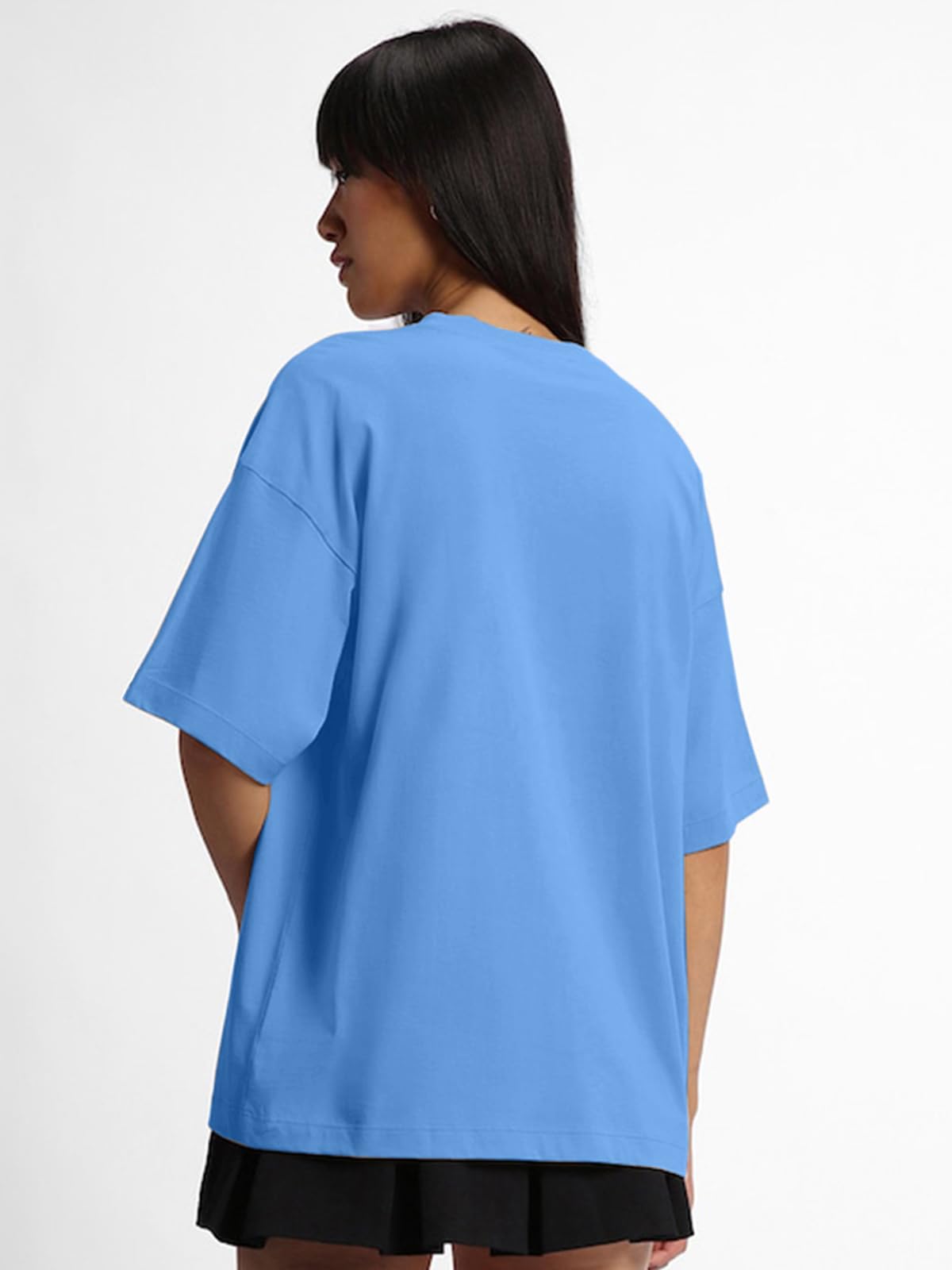 JUNEBERRY Pure Cotton Drop Shoulder Oversized Baggy Fit Half Sleeve Plain Solid Round Neck Multicolor T-Shirt for Women & Girls
