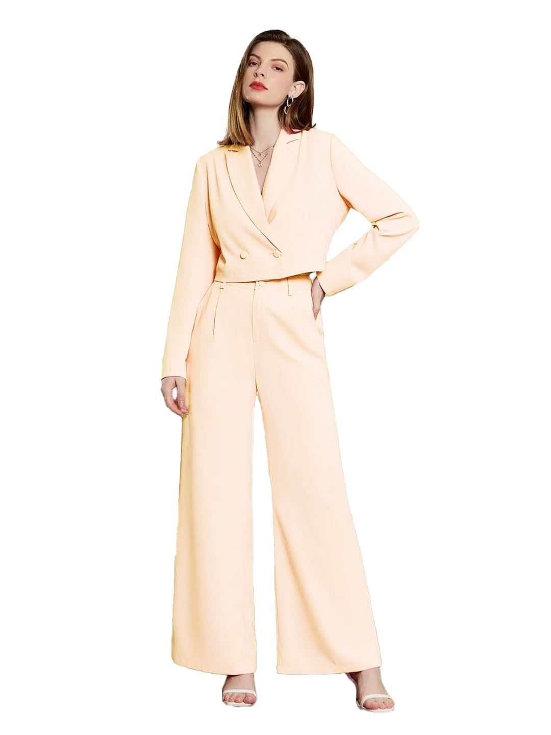 Kotty WomenS Solid Relaxed Fit Full Sleeve Co-Ord Blazer And Trouser Set.