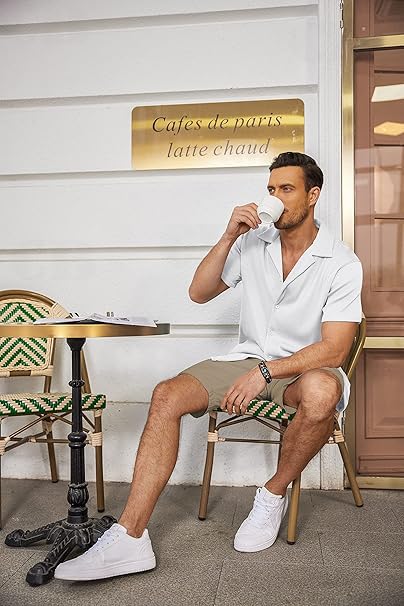 CB-COLEBROOK Mens Casual Button Down Shirts Short Sleeve Regular Fit Fashion Spread Beach Shirts Tops (in, Alpha, XL, Regular,