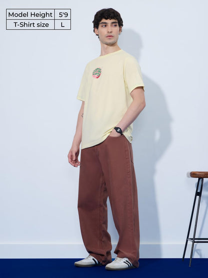 The Souled Store Harry Potter: Birthday Cake Men and Boys Short Sleeves Round Neck Off White Graphic Printed Cotton Relaxed Fit