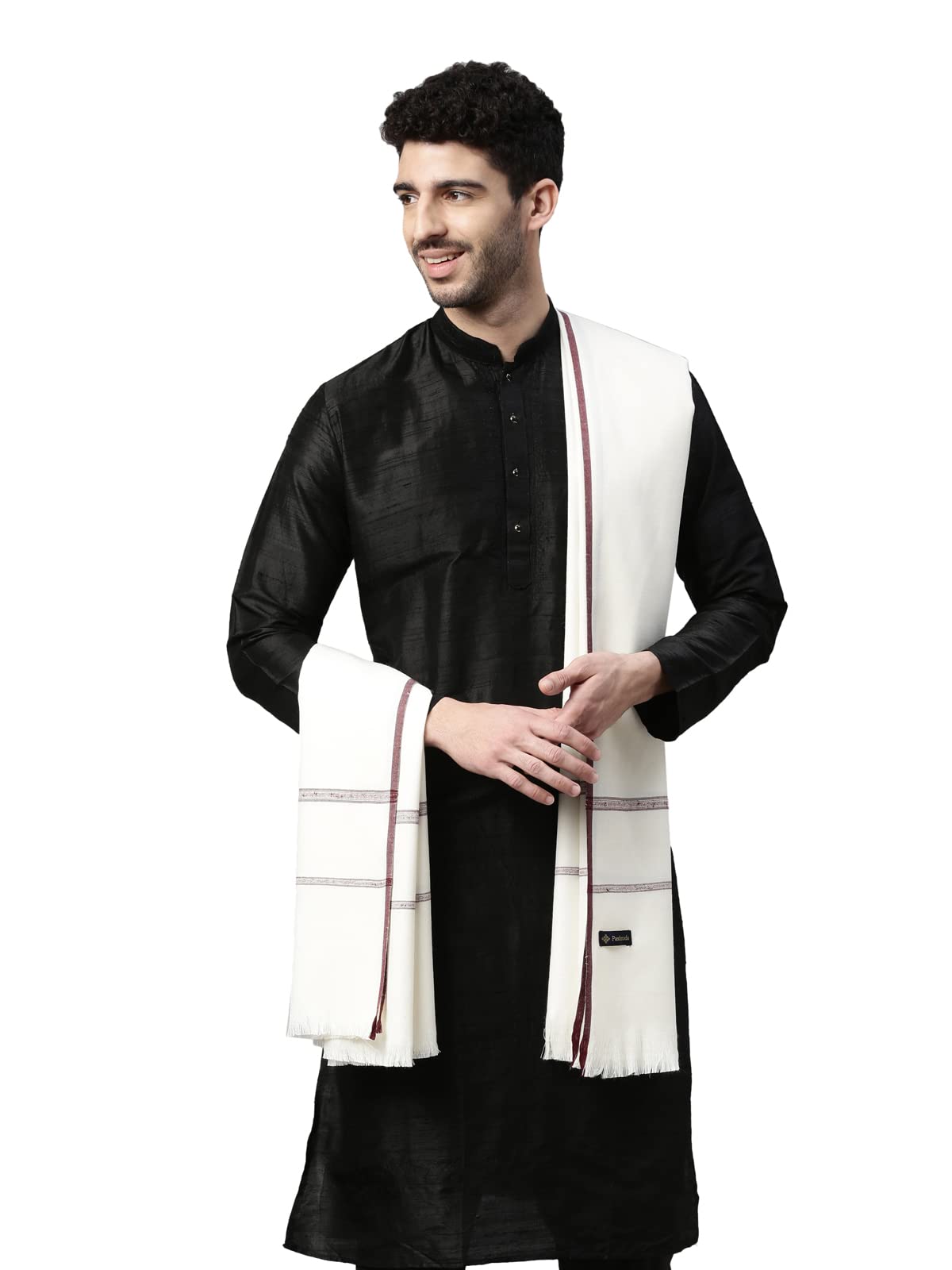Pashmoda Men Farhat Woven Design Shawl (Size 123X266 Cms, Black Color)