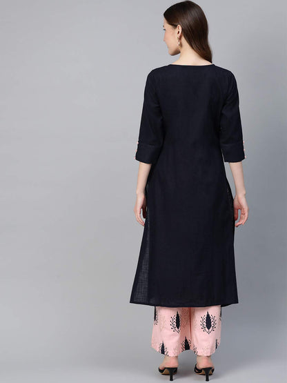 Idalia Navy Blue And Light Pink Kurta Set
