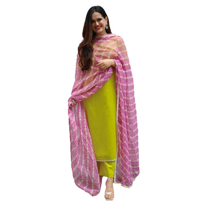 GoSriKi Women's Rayon Solid Kurta with Palazzo and Dupatta (LAHARIYA-Parrot-STY_Green)