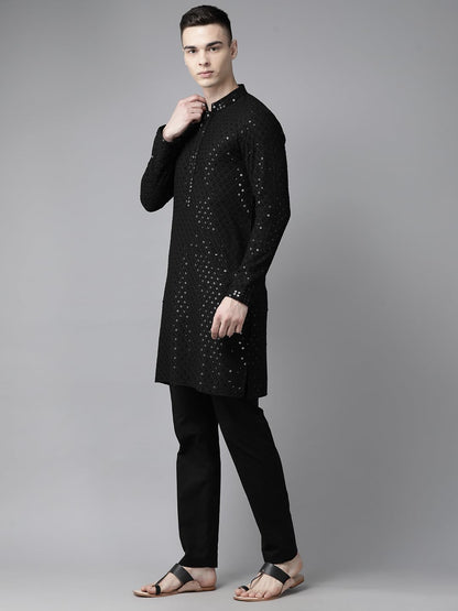 See Designs Mens Kurta | Specially Crafted And Designed For The Eid Festival Men Black Kurta Set Sequence Rayon Material | Sdekt