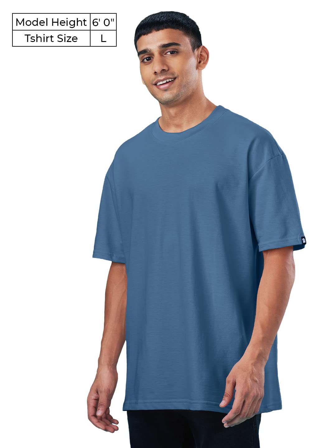 The Souled Store |Men & Boys Round Neck Denim Blue Color T-Shirt | Solid Half Sleeve Oversized | 100% Cotton T-Shirts Oversized