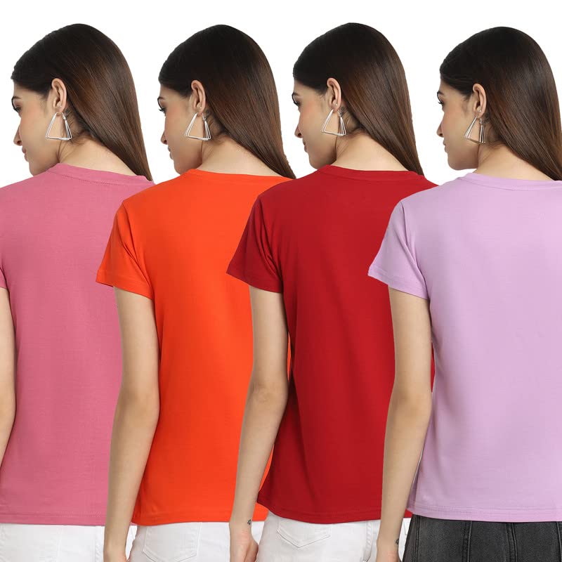 Preneum Womens Cotton Regular Fit Latest Graphic Stylish Printed Short Sleeves Casual T-Shirt || Trending & Style (Pack 4), Pin