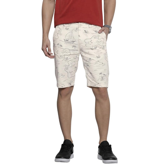 The Indian Garage Co Men Slim Fit Printed Mid-Rise Shorts, White