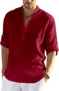 Hemrin MenS Cotton Blend Full Sleeve Short Kurta Shirt With Mandarin Collar Maroon