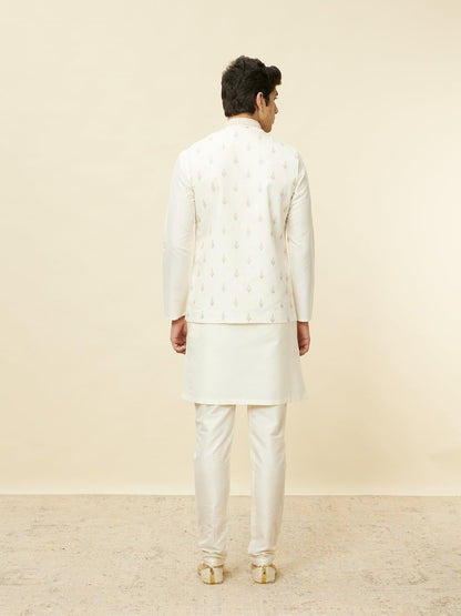 Manyavar Mens Warm White Blended Viscose Self Design Jackets
