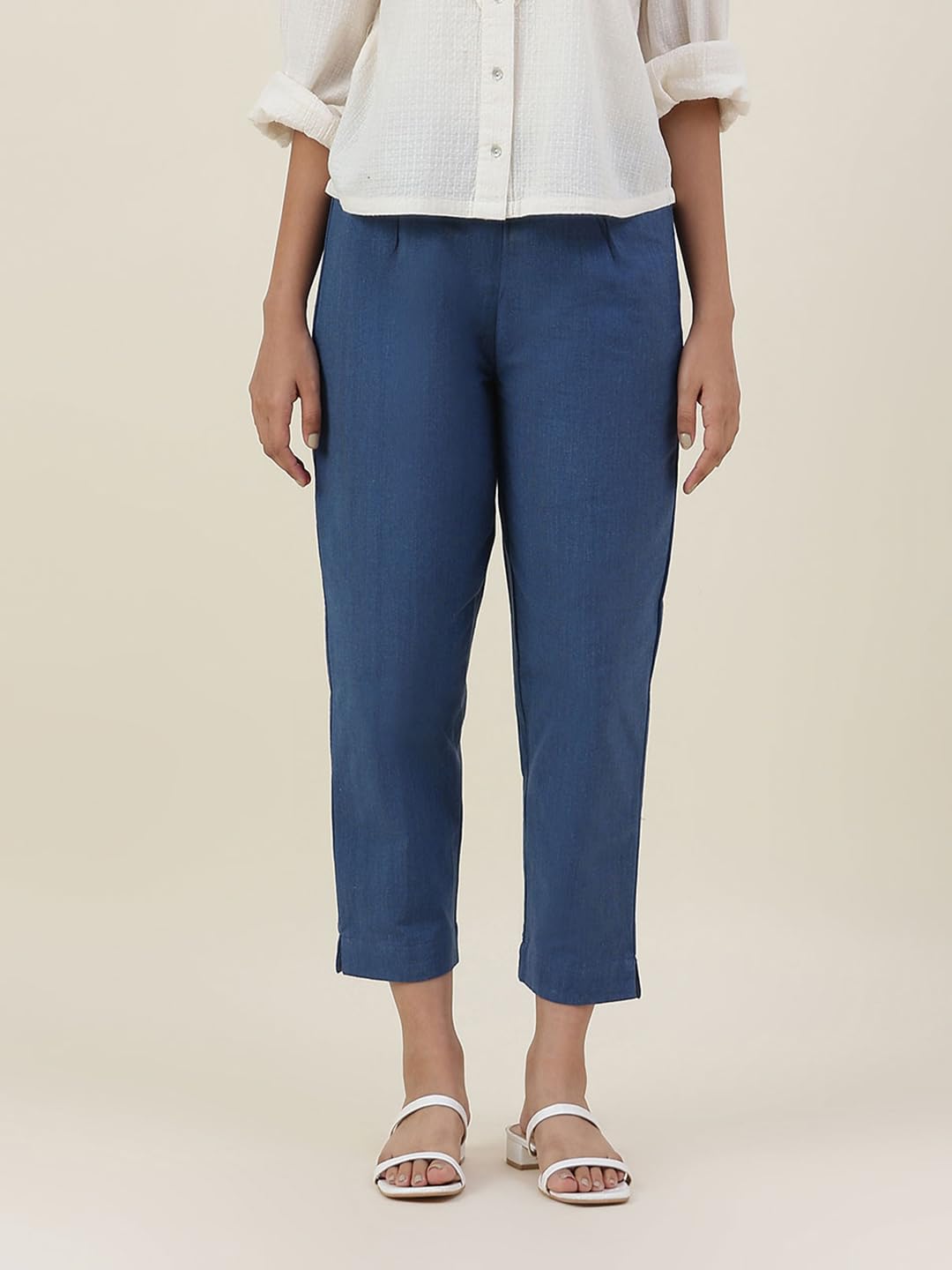 Fabindia Women Cotton Slim Fit Casual Pant Indigo_28