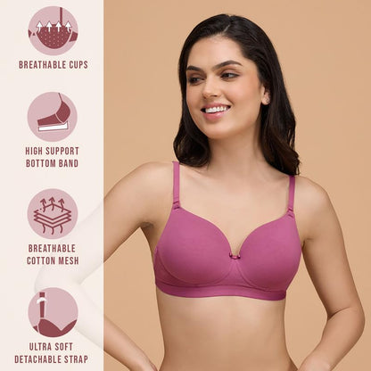 Nykd WomenS Cotton Blend Wire Free Casual T-Shirt Full Coverage Bra (Nyb007_Rose