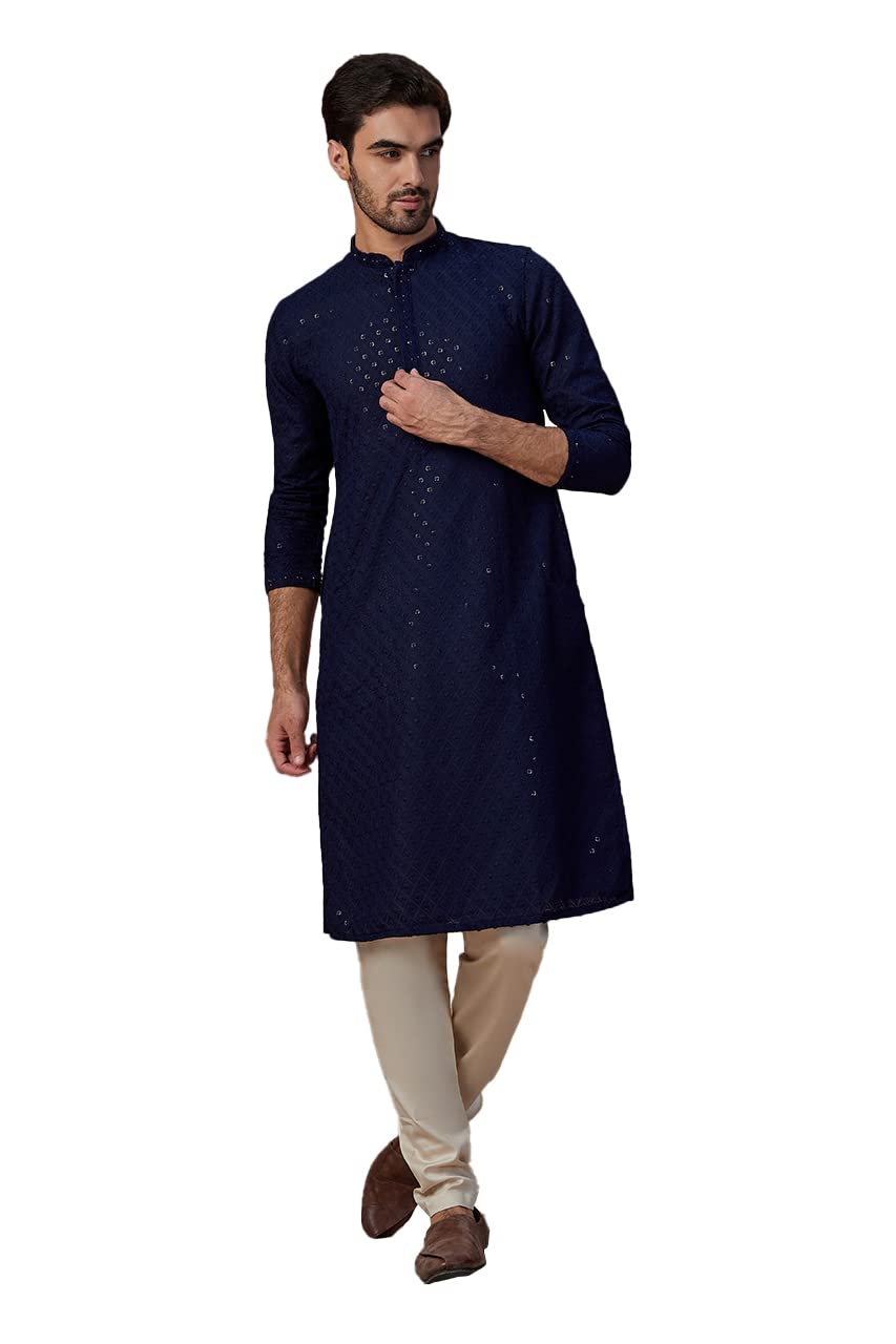 Manyavar Kurta Set For Men, Full Sleeves Mandarin Collar Ethnic MenS Kurta Set For Engagement, Wedding, Party Blended Cotton Em