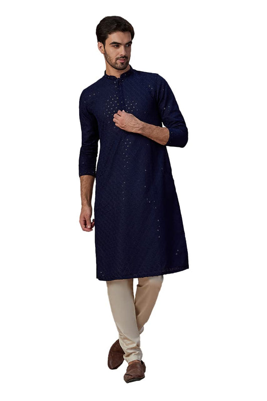 Manyavar Kurta Set For Men, Full Sleeves Mandarin Collar Ethnic MenS Kurta Set For Engagement, Wedding, Party Blended Cotton Em