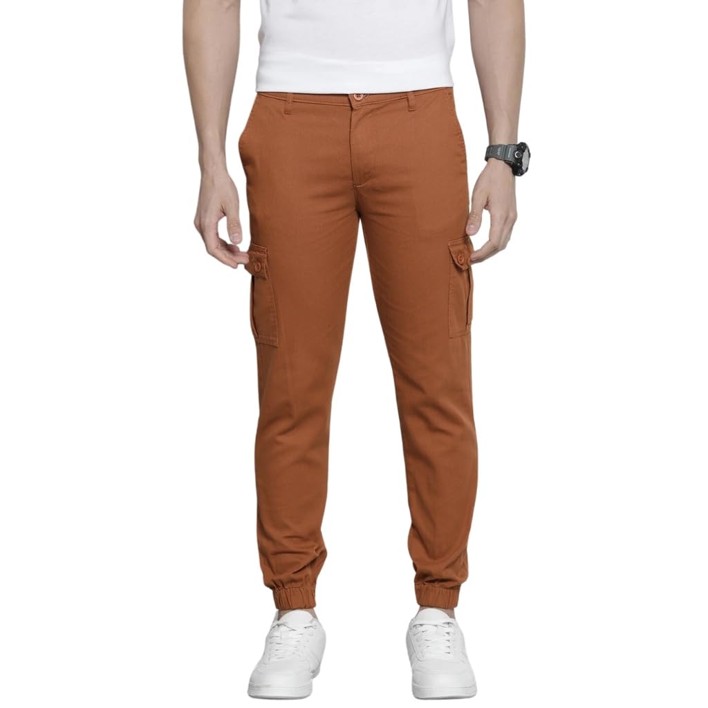 The Indian Garage Co Men Slim Fit Solid Mid-Rise Stretchable Cuffed Cargos