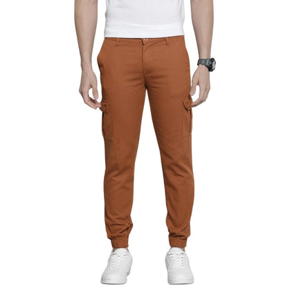 The Indian Garage Co Men Slim Fit Solid Mid-Rise Stretchable Cuffed Cargos