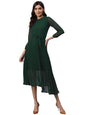 Aarika Womens Green Round Neck Solid Dress (S-L)