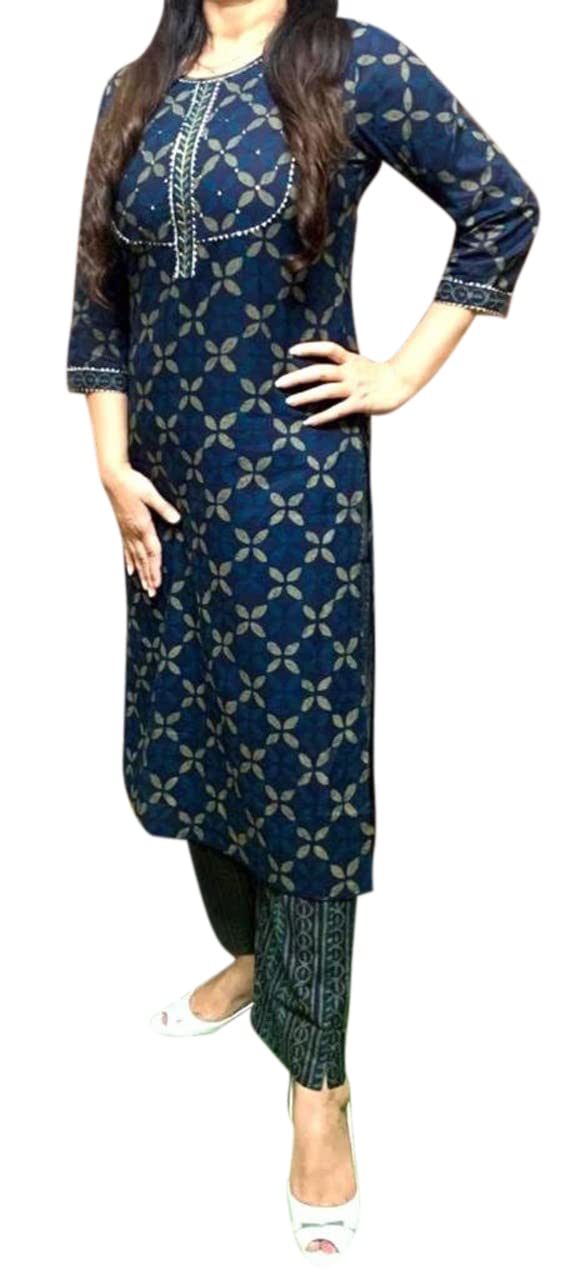 Anni Designer WomenS Polycotton Straight Kurta With Pant (Minhaj Dark Blue_S_Dark Blue_Small)