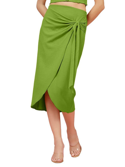 OOMPH! Stertchable Ribbed Wraparound Lycra Skirt for Women Green - msk093