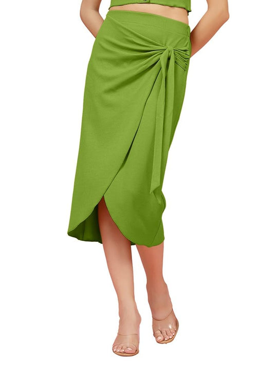 OOMPH! Stertchable Ribbed Wraparound Lycra Skirt for Women Green - msk093