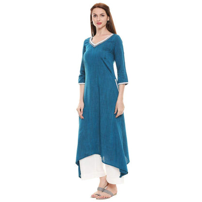 Aurelia Womens V Neck Slub Kurta
