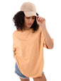 The Souled Store Solids: Fuzzy Peach Women and Girls Short Sleeves Round Neck Cotton Oversized T-Shirts