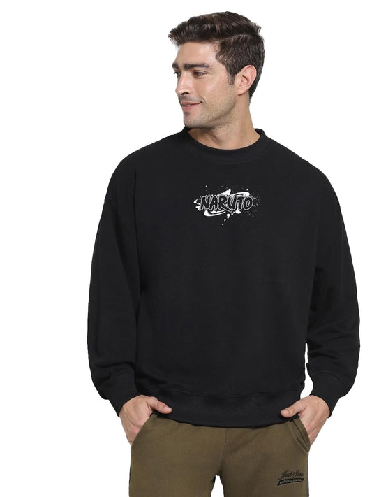 Bewakoof Official X Naruto Merchandise Mens Graphic Print Oversized Sweatshirt_624073_Black_XL