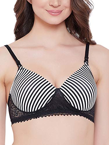 Clovia Womens Padded Non-Wired Striped Multiway T-Shirt Bra with Lace (BR1806R13_Black_34D)