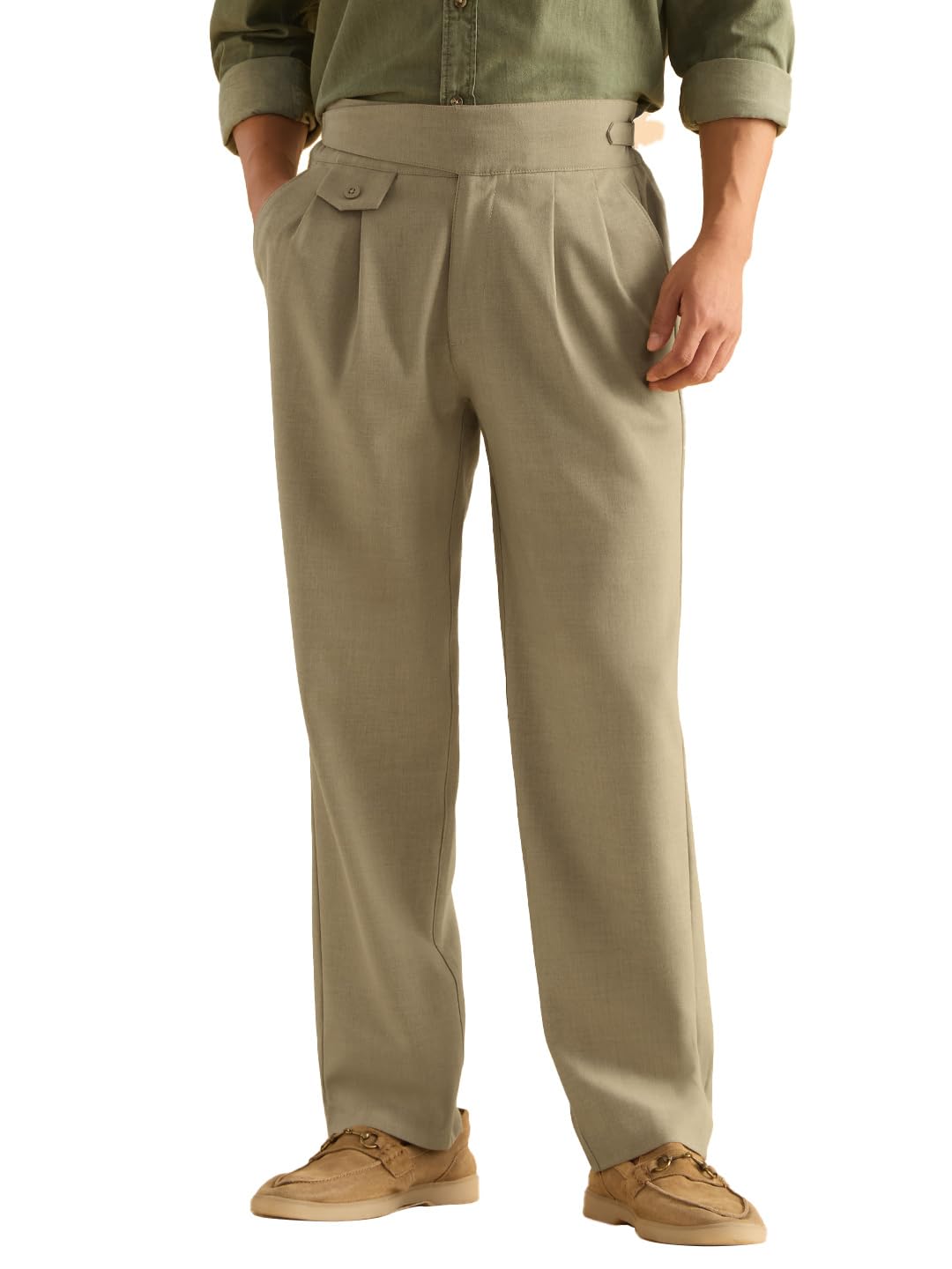 The Souled Store: Gurkha Pants Men and Boys Solid Polyester Blend Straight Fit Adjustable Waistband 4-Way Stretch Wrinkle Resist