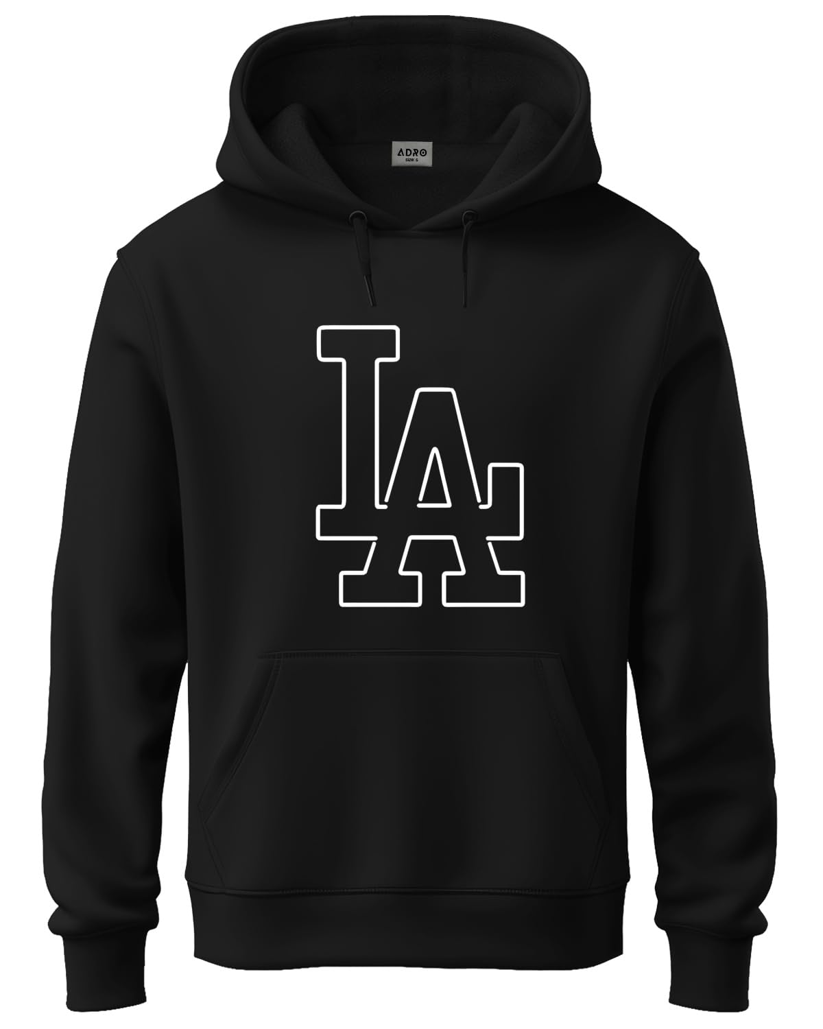 ADRO Men's Cotton Neck Hooded Sweatshirt (H24-LA-BL_Black