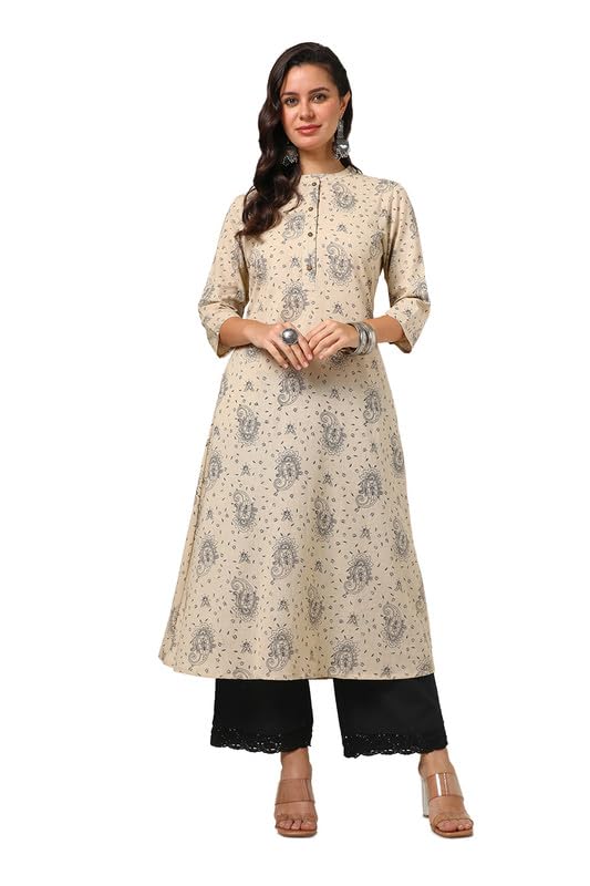 Soch Womens Beige Cotton Flex Floral Print Kurta